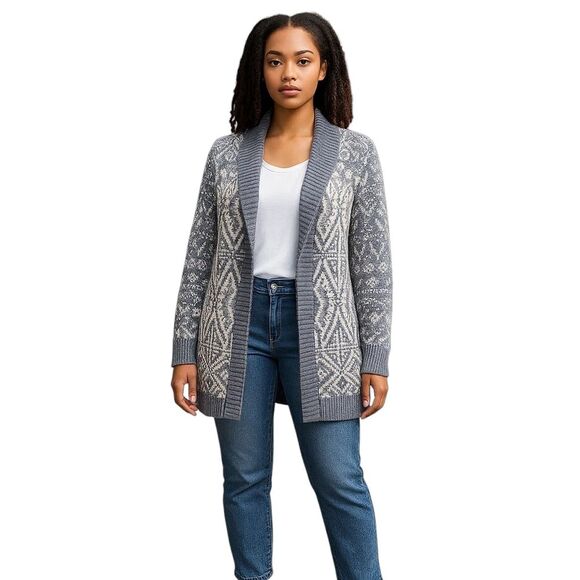 Talbots Metallic Knit Sweater Chunky Long Line Open Front Cardigan Oversized SP - Picture 1 of 13